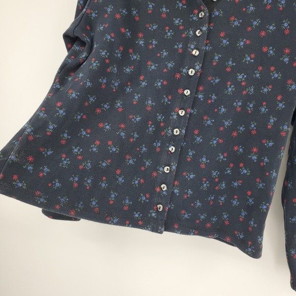 Eddie Bauer Women Y2K Dark Floral Print Long Sleeve Button Front Top L Grandma - Picture 7 of 7